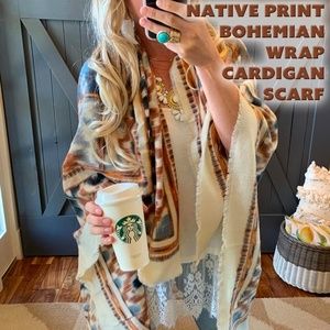 Native Print Bohemian Wrap Cardigan Scarf